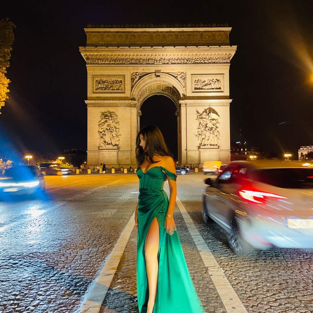 Miss Circle Zayda Green High Slit Corset Satin gown